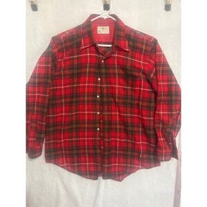 Vintage Towncraft 100% Virgin Wool Mens Plaid Flannel‎ Shirt Size Large